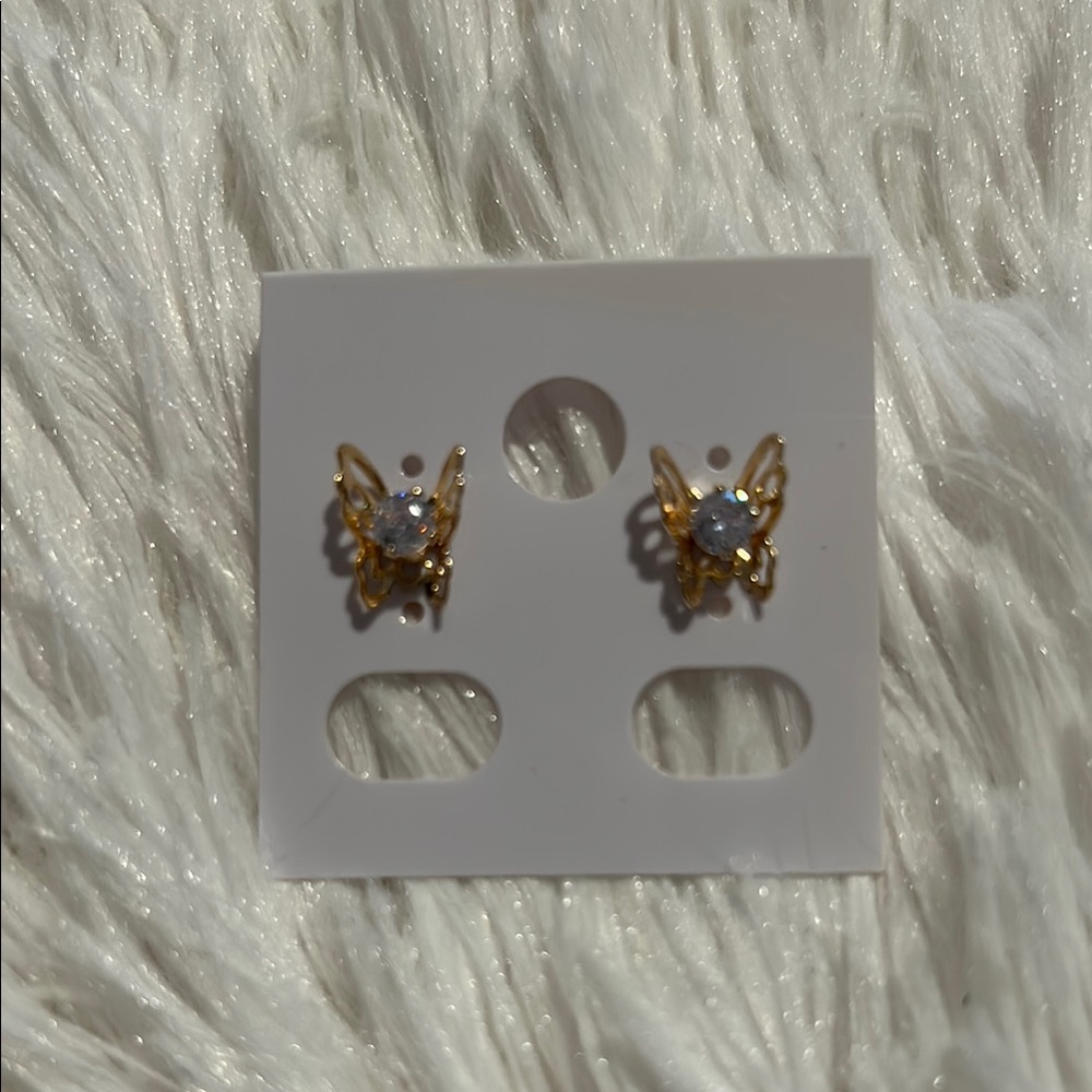 Delicate Gold Butterfly Earrings with Sparkling Accent